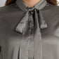 Bow-Neck Satin Shirt - Taupe Grey