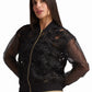 Black Floral Textured Zip Jacket