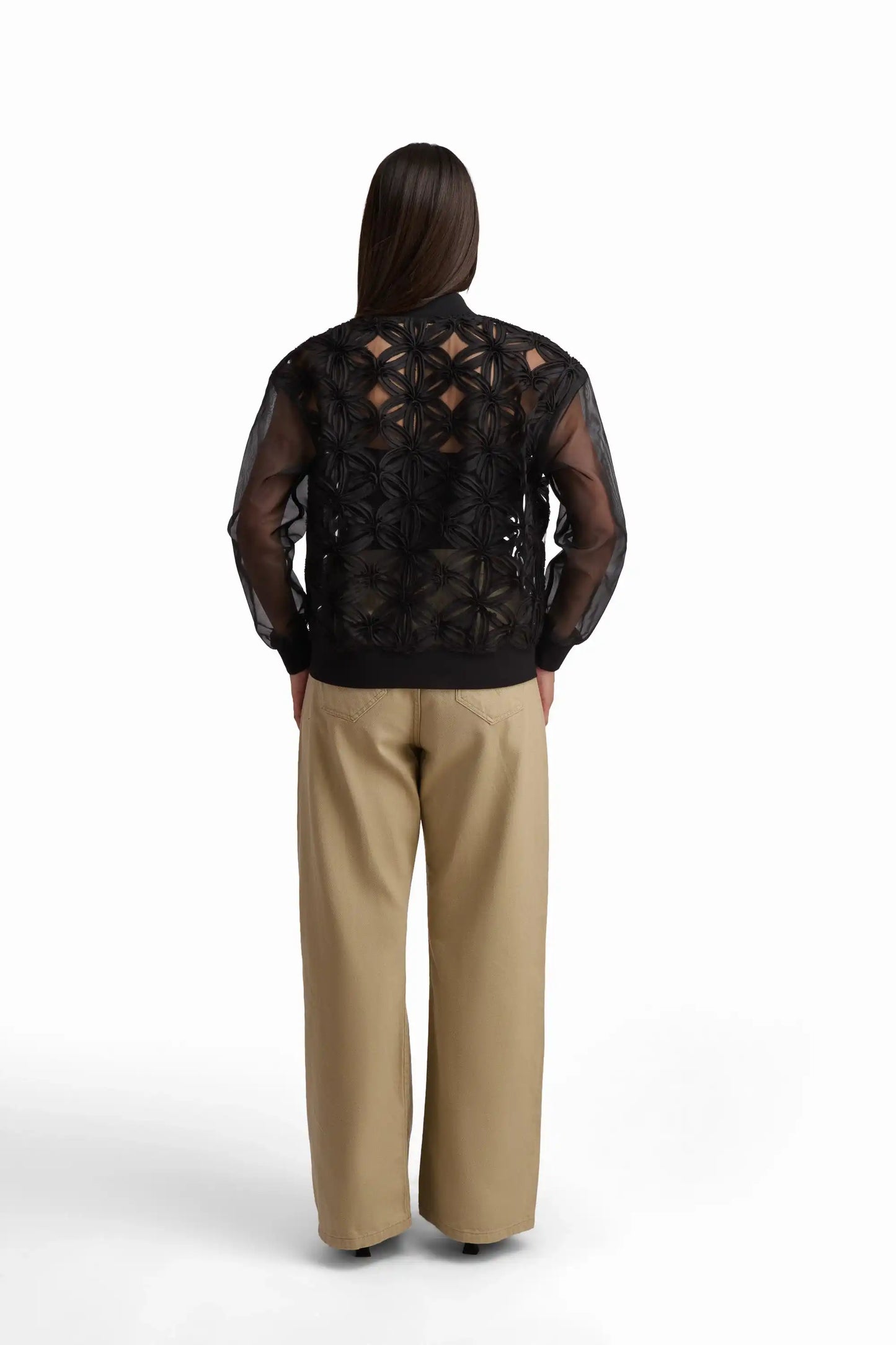 Black Floral Textured Zip Jacket