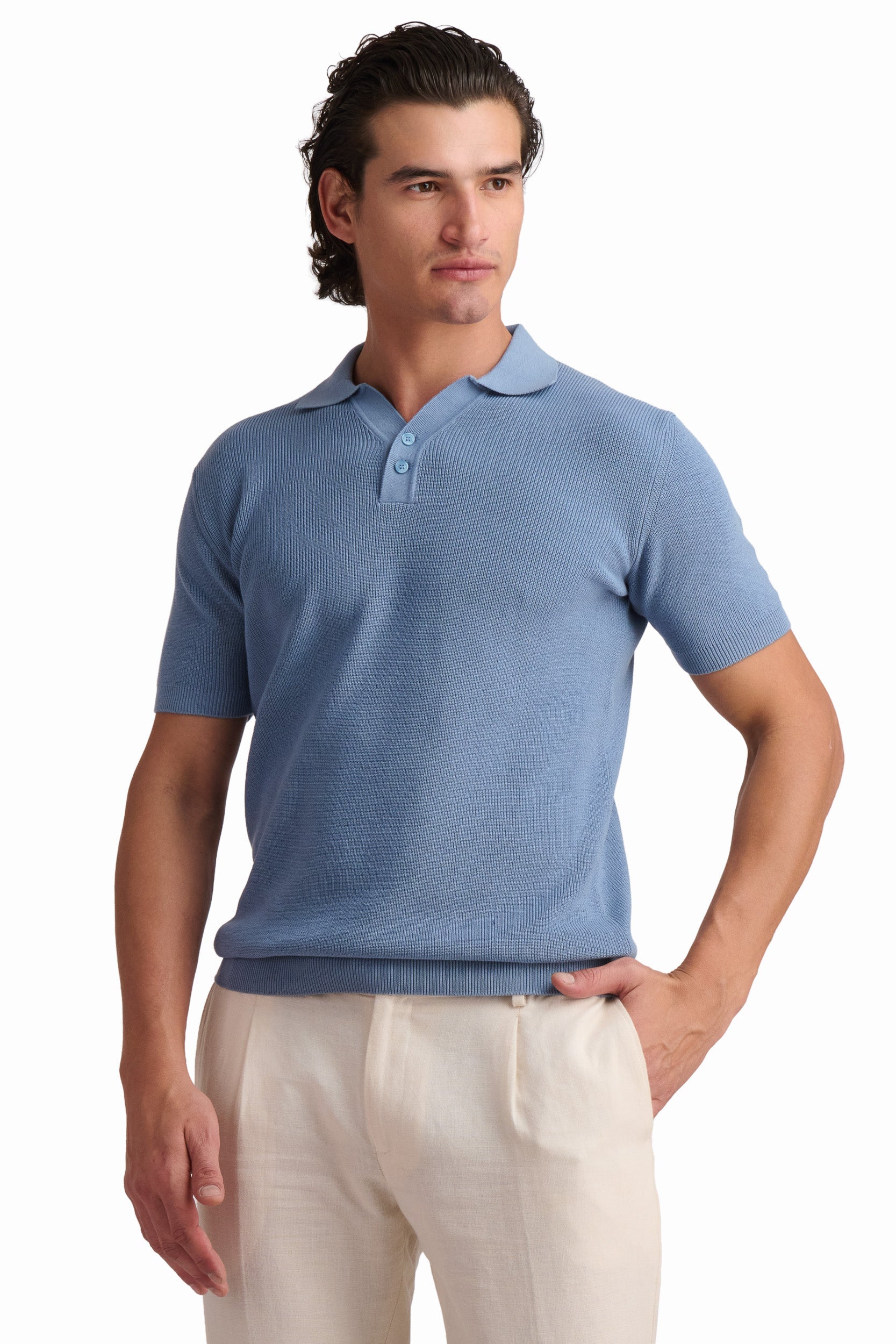 Men’s Light Blue Textured Polo Shirt