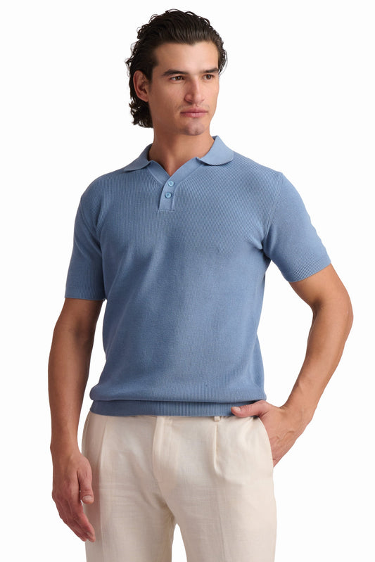 Men’s Light Blue Textured Polo Shirt