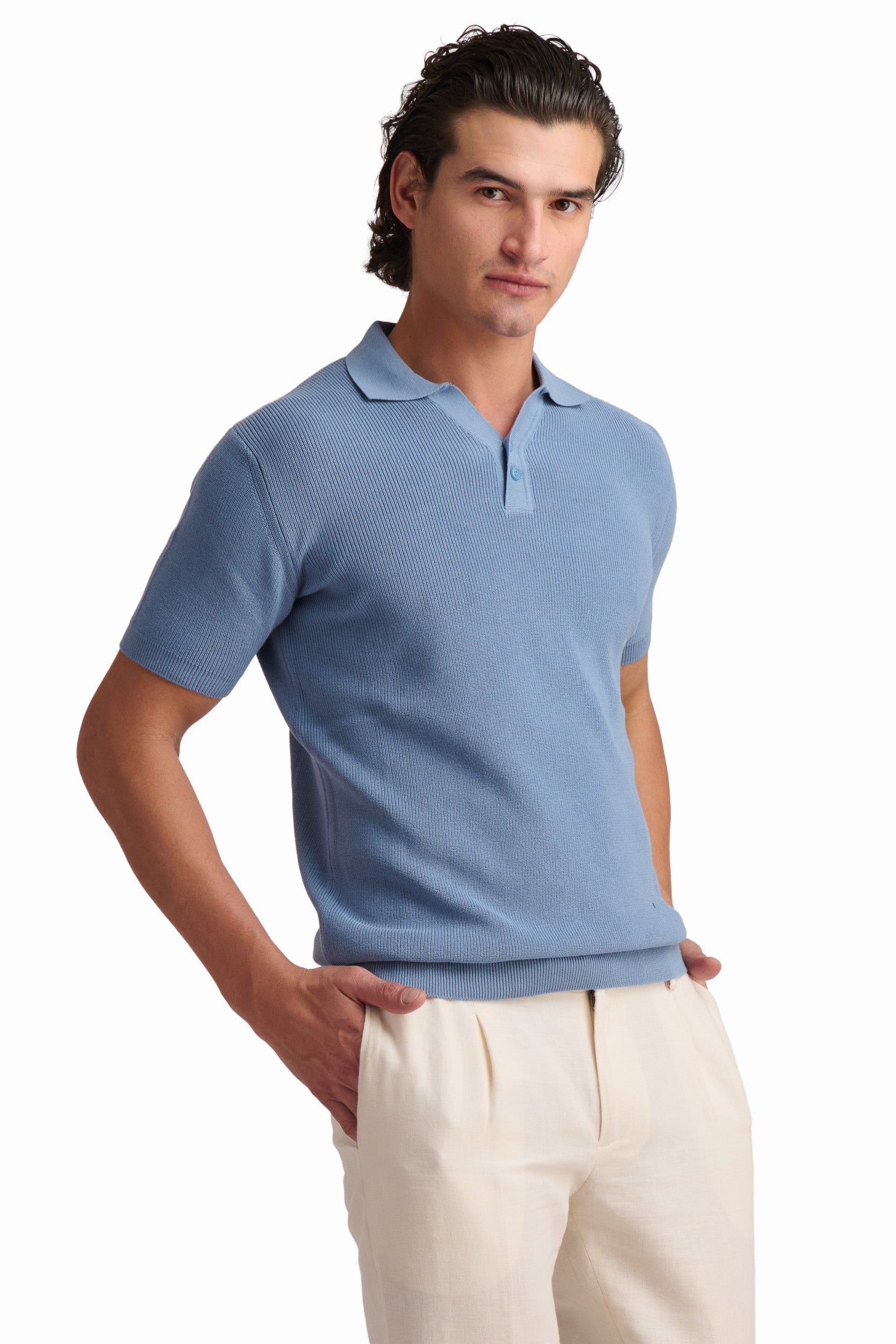 Men’s Light Blue Textured Polo Shirt