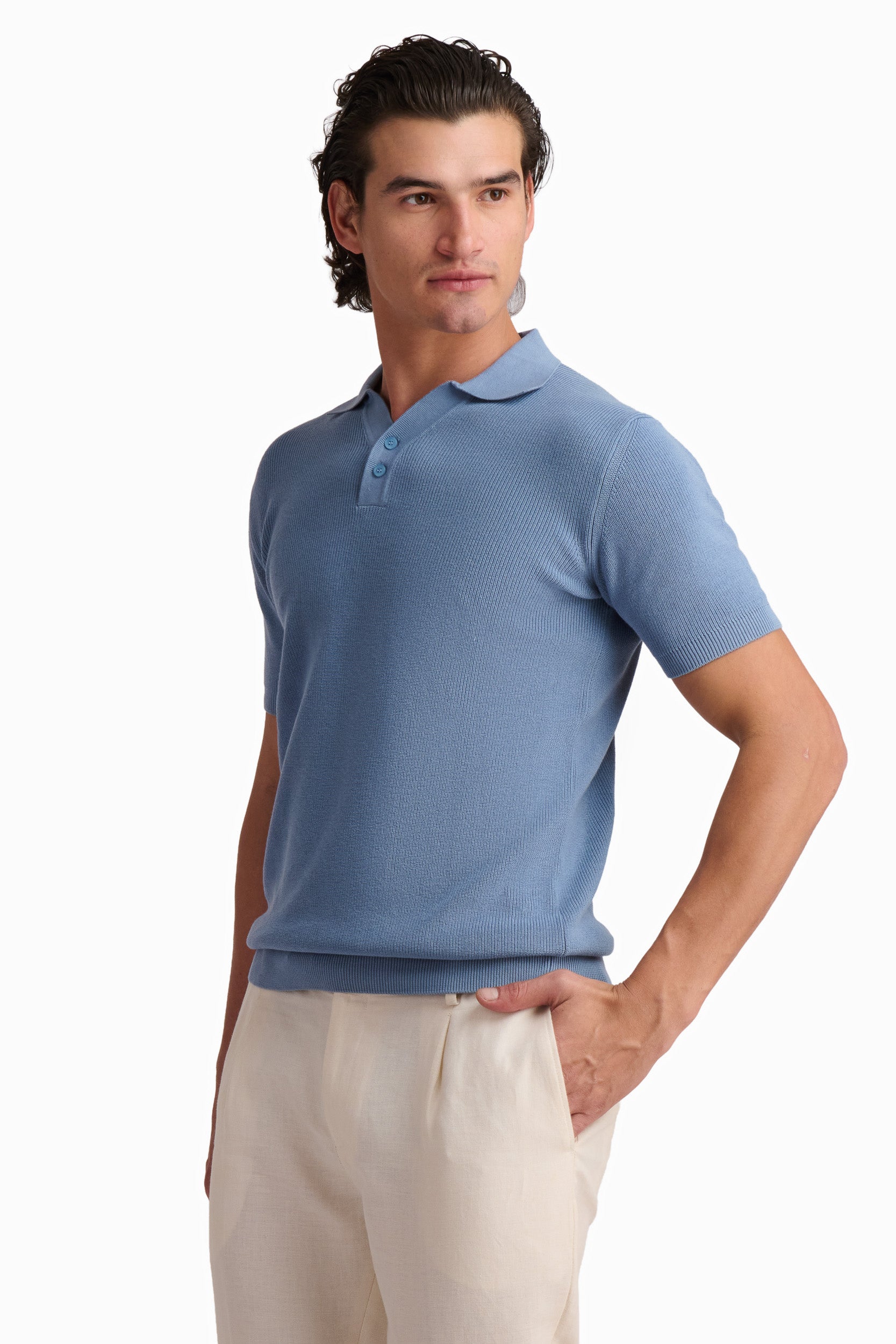 Men’s Light Blue Textured Polo Shirt