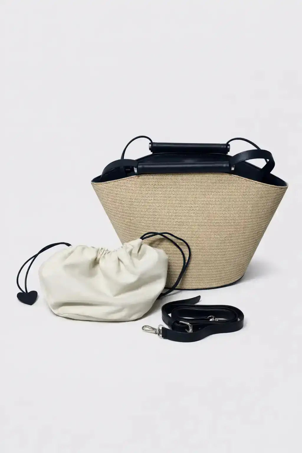 Natural Texture Structured Bag with Black Details