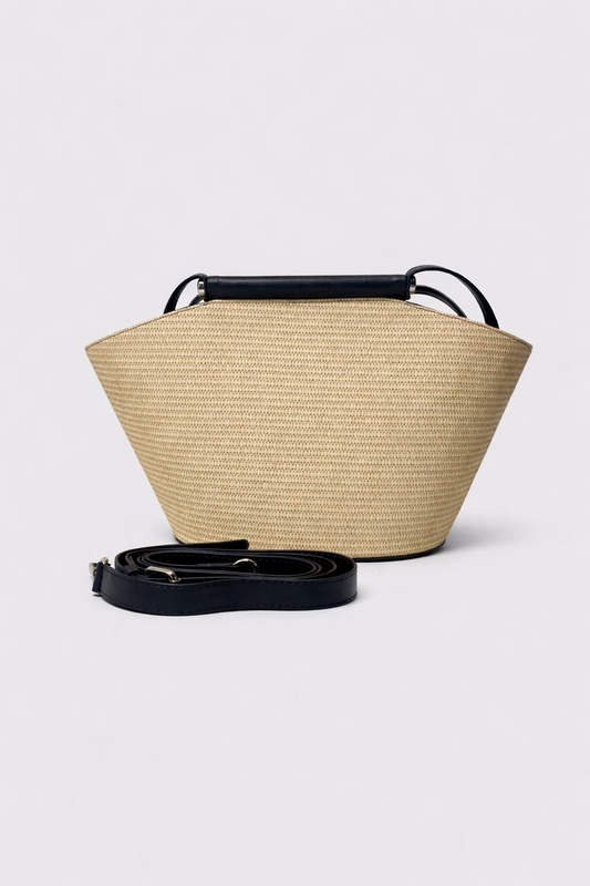Natural Texture Structured Bag with Black Details
