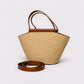 Natural Texture Shoulder Bag with Brown Leather Details