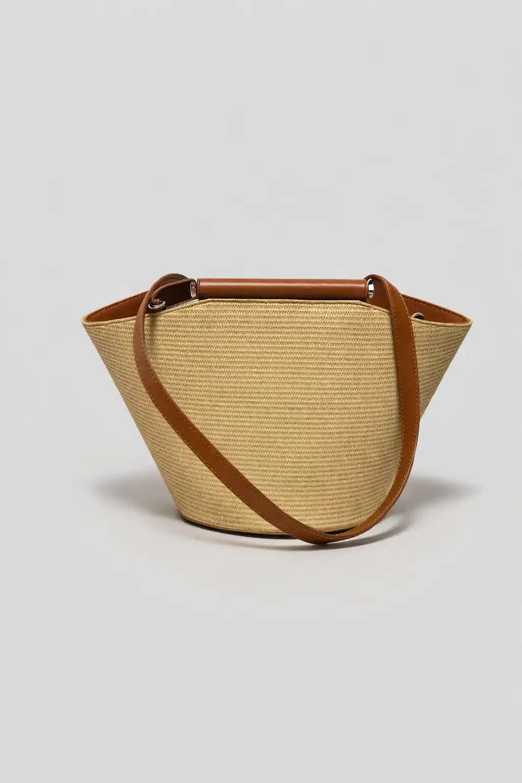 Natural Texture Shoulder Bag with Brown Leather Details