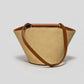 Natural Texture Shoulder Bag with Brown Leather Details