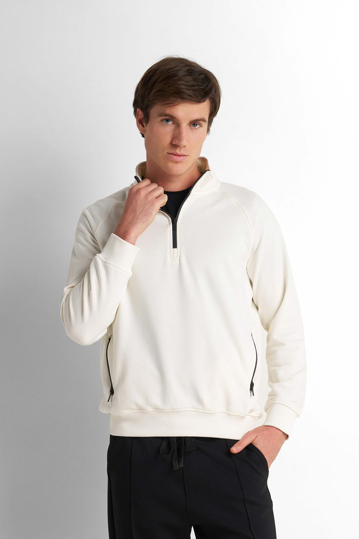 Half-Zip Knit Sweatshirt - Off White