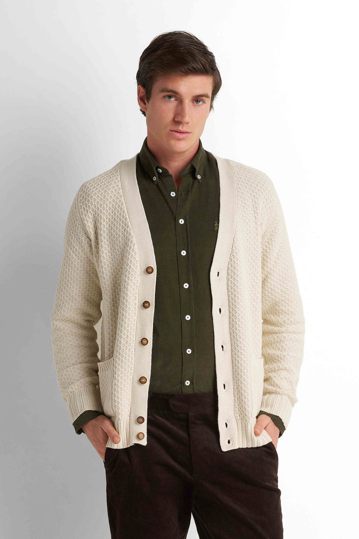 Shawl Collar Knit Cardigan - Light Beige