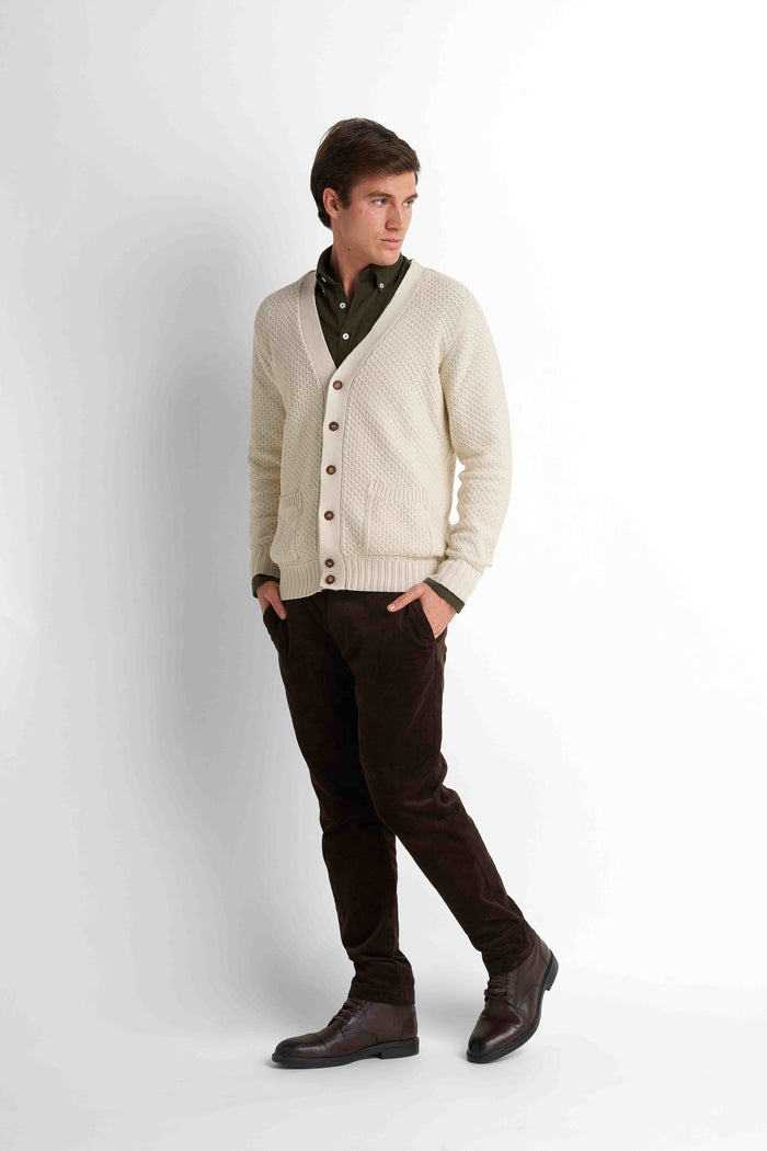 Shawl Collar Knit Cardigan - Light Beige