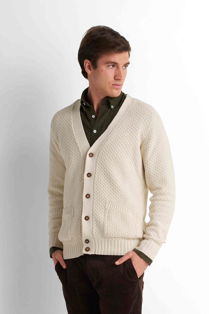 Shawl Collar Knit Cardigan - Light Beige