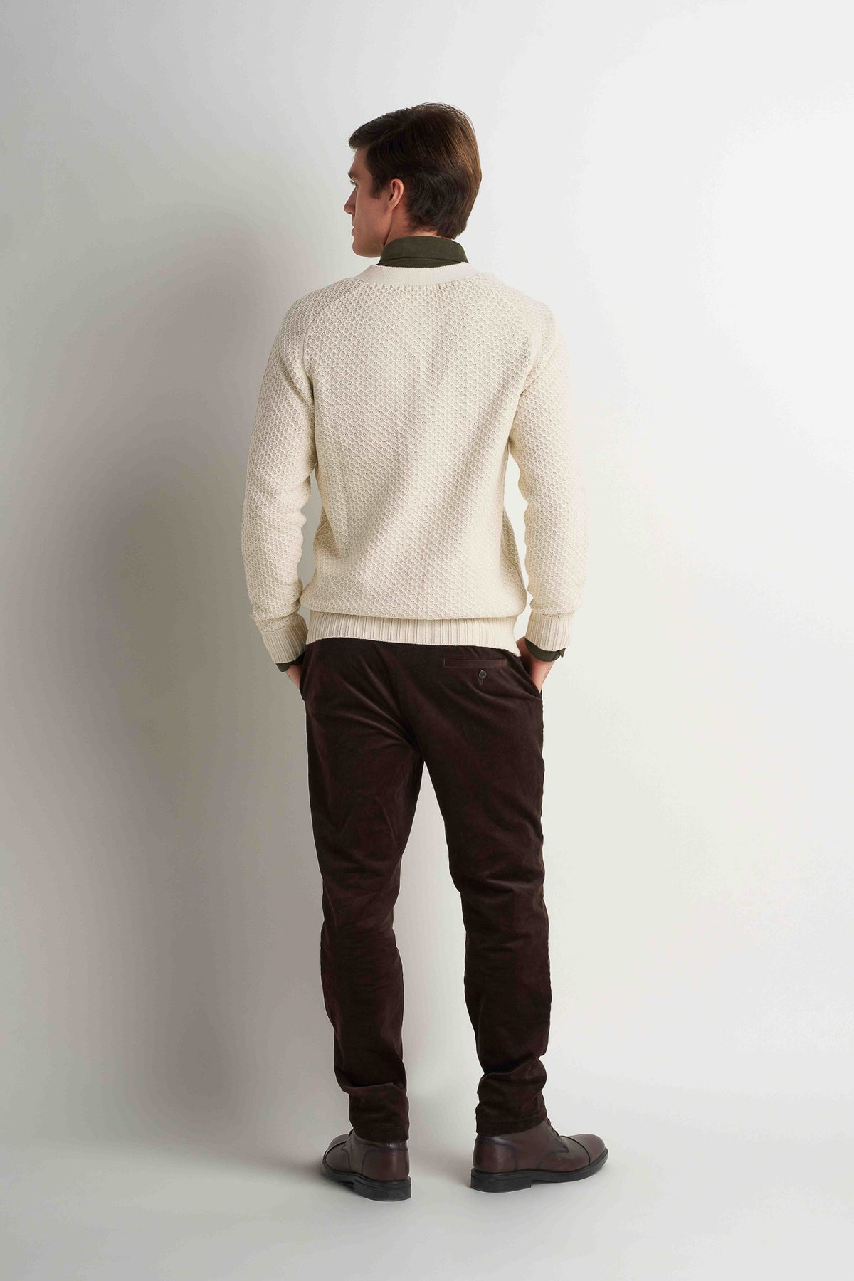 Shawl Collar Knit Cardigan - Light Beige