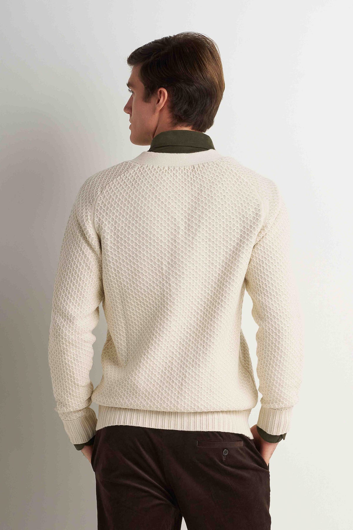 Shawl Collar Knit Cardigan - Light Beige