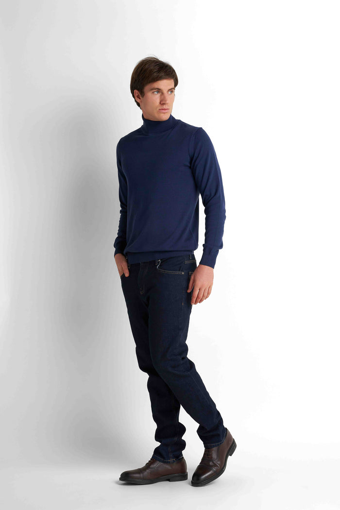Turtleneck Knit Pullover - Navy
