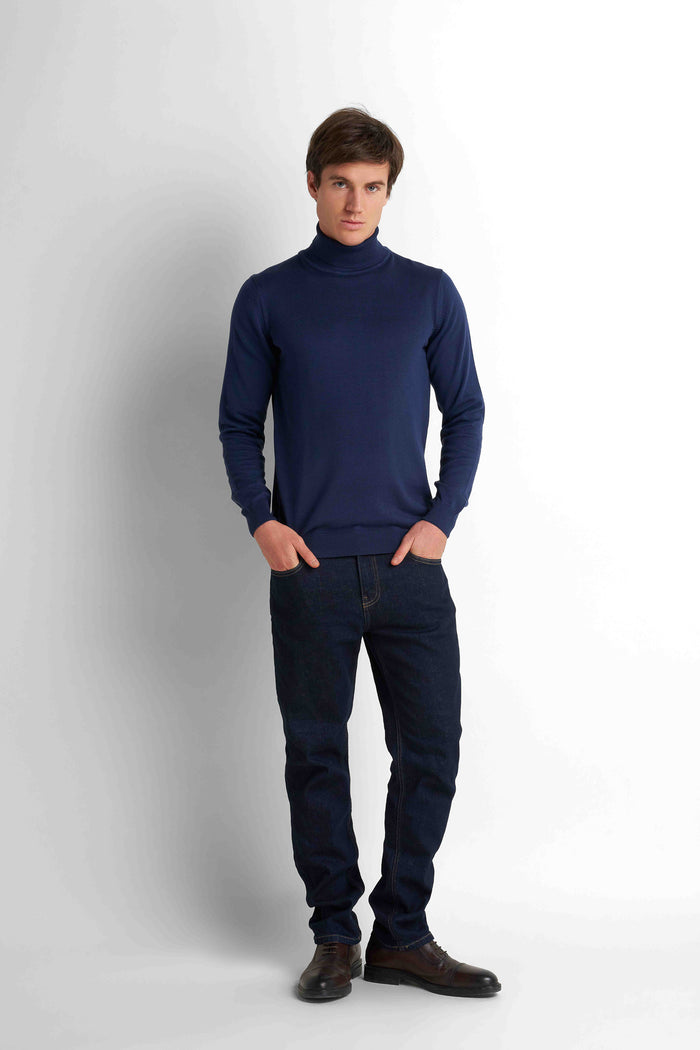 Turtleneck Knit Pullover - Navy