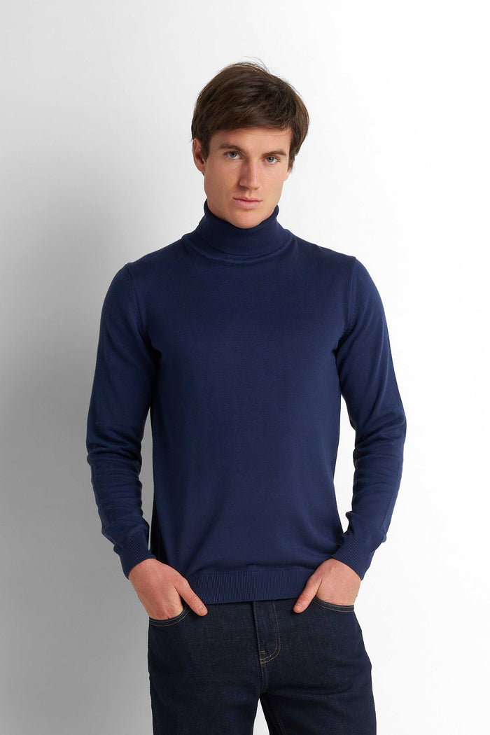 Turtleneck Knit Pullover - Navy
