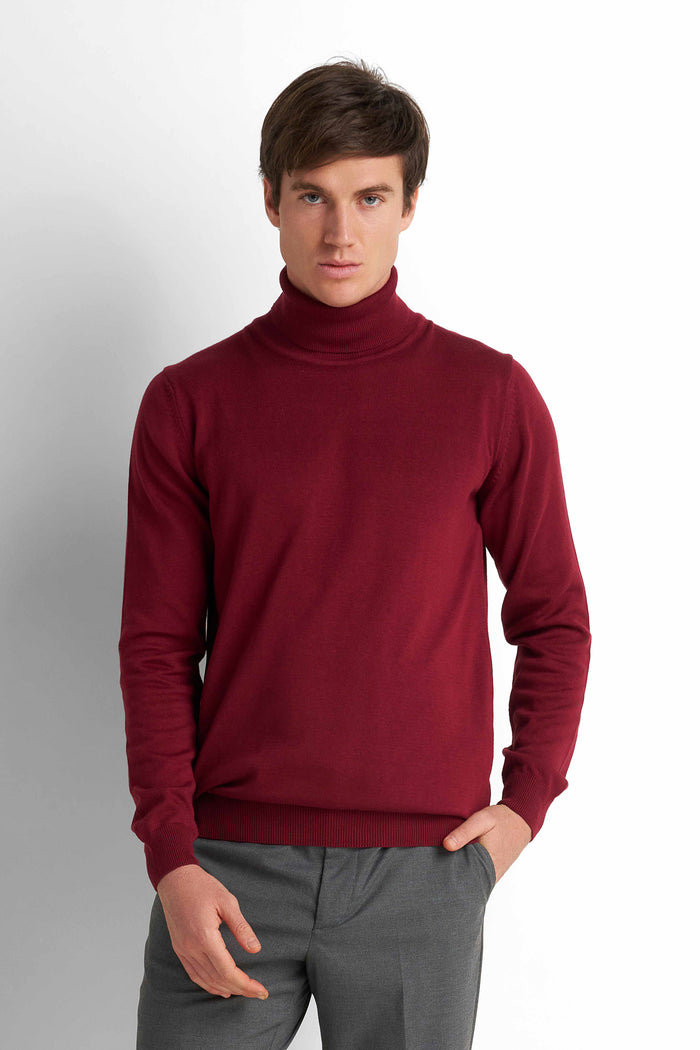 Turtleneck Knit Pullover - Burgundy