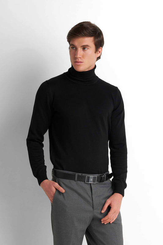 Turtleneck Knit Pullover - Black