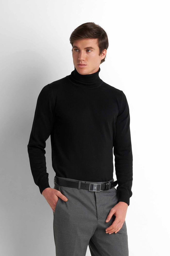 Turtleneck Knit Pullover - Black