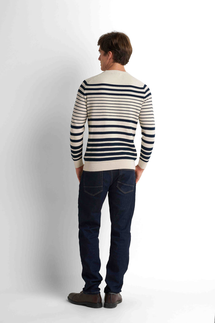 Striped Crew Neck Pullover - Light Beige