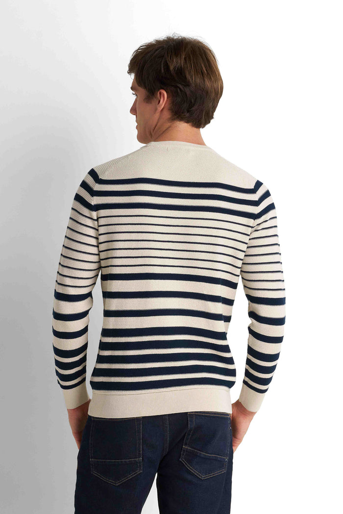 Striped Crew Neck Pullover - Light Beige