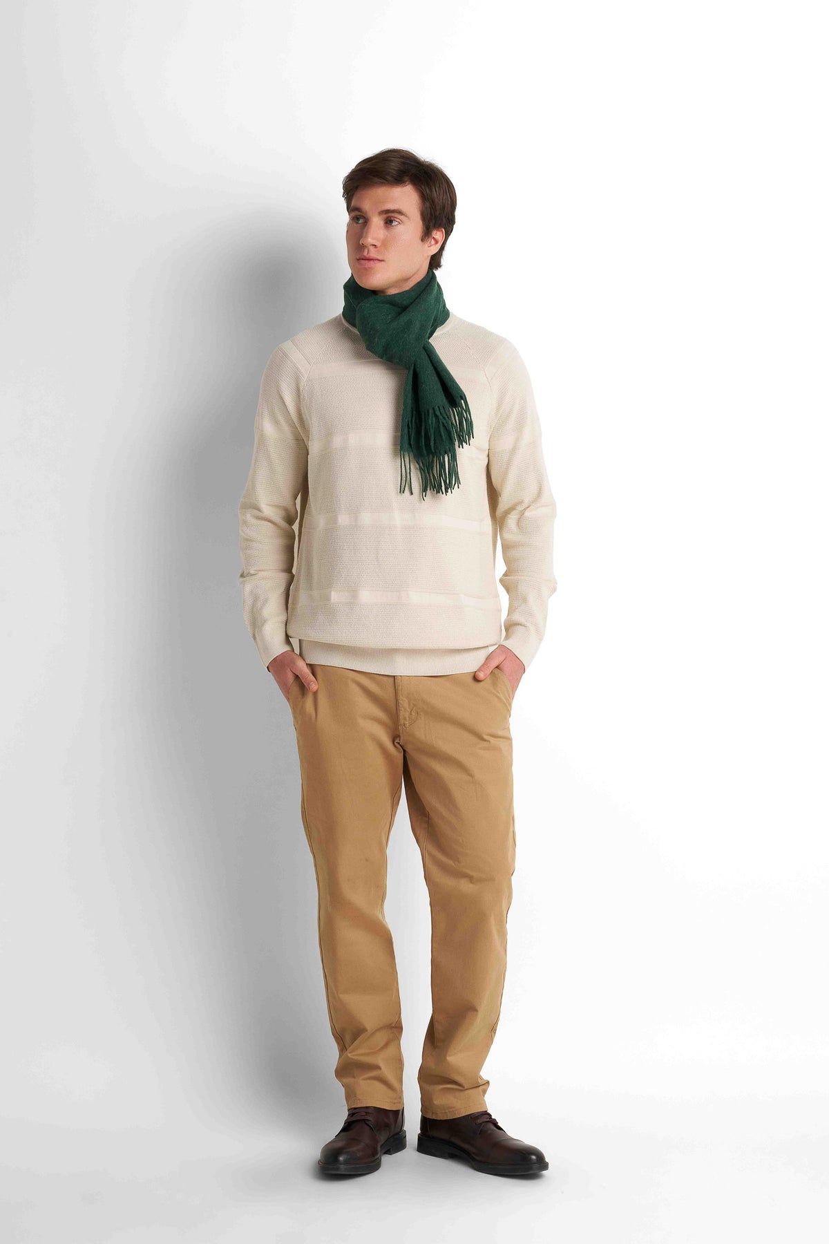 Textured Crew Neck Pullover - Light Beige
