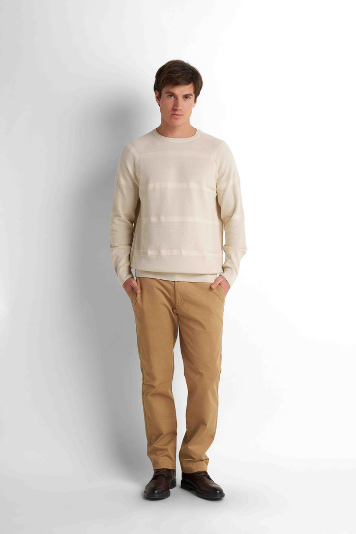 Textured Crew Neck Pullover - Light Beige