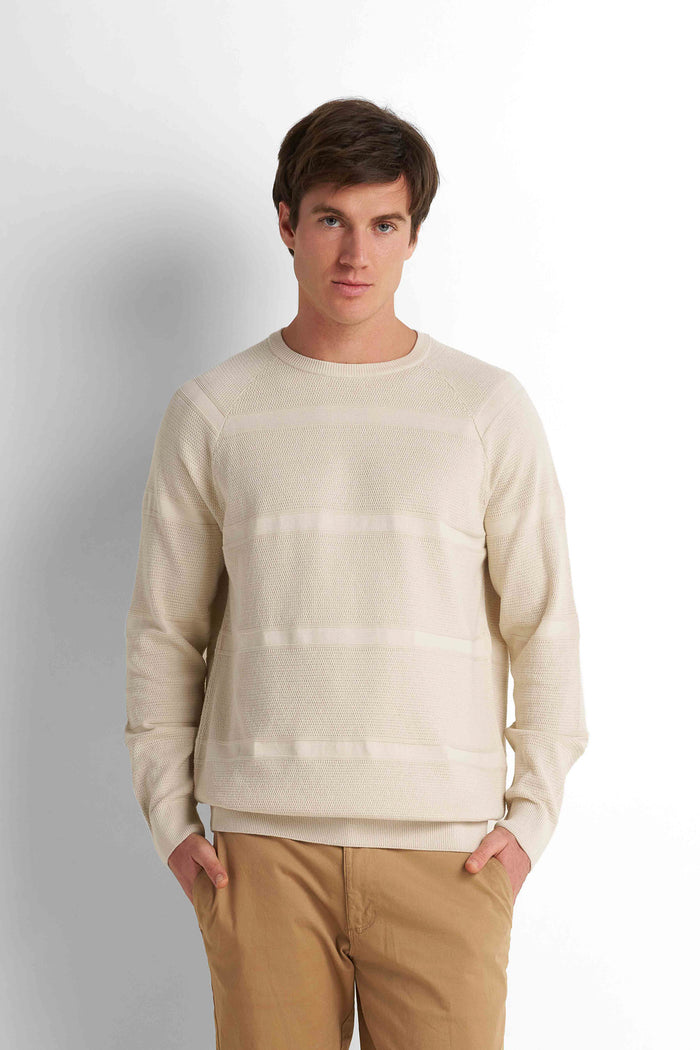 Textured Crew Neck Pullover - Light Beige