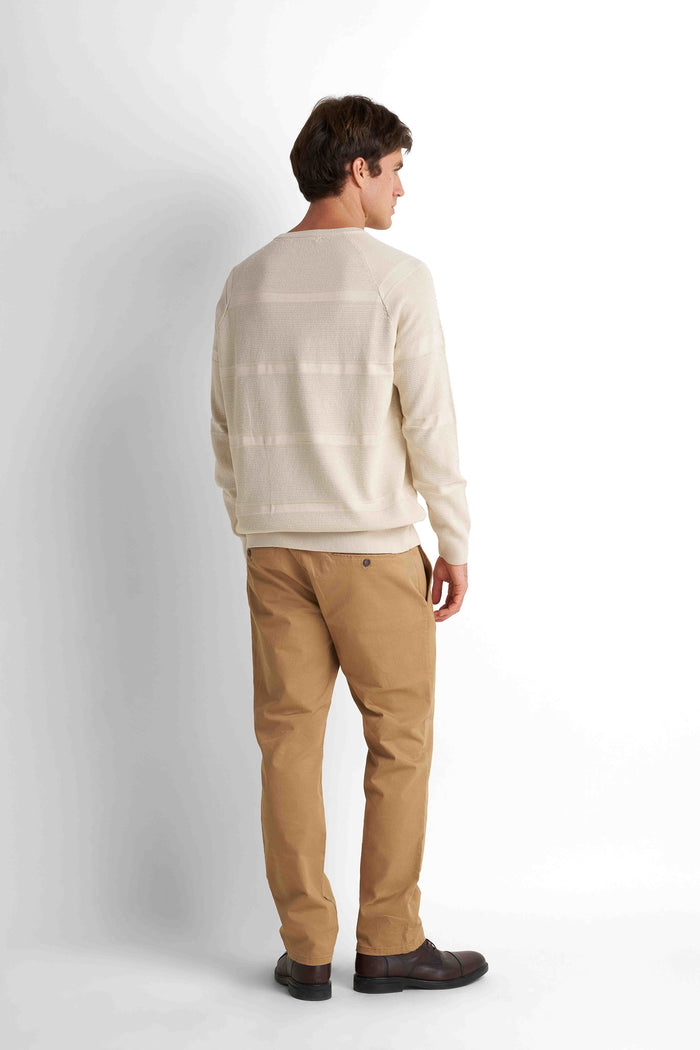 Textured Crew Neck Pullover - Light Beige
