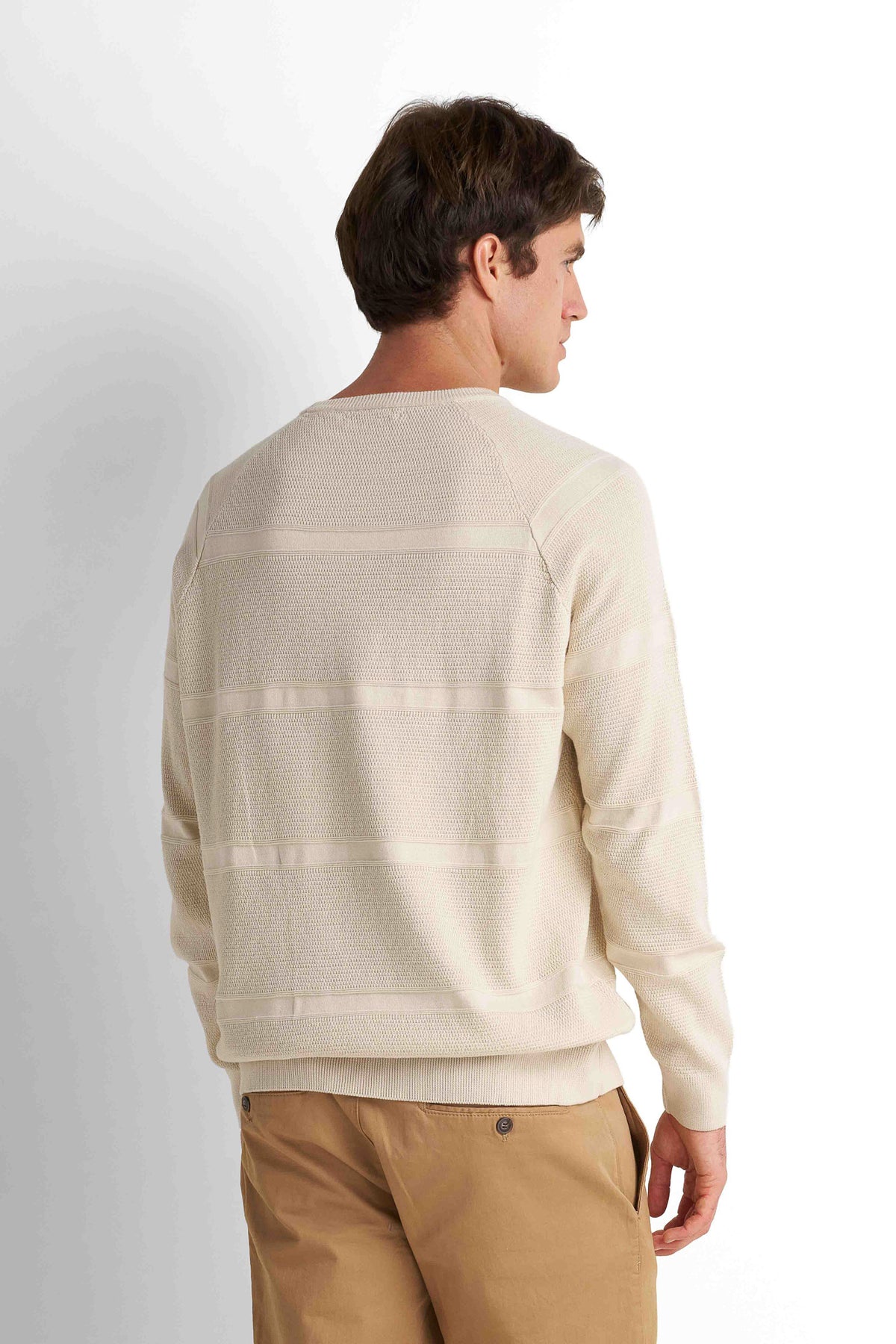 Textured Crew Neck Pullover - Light Beige