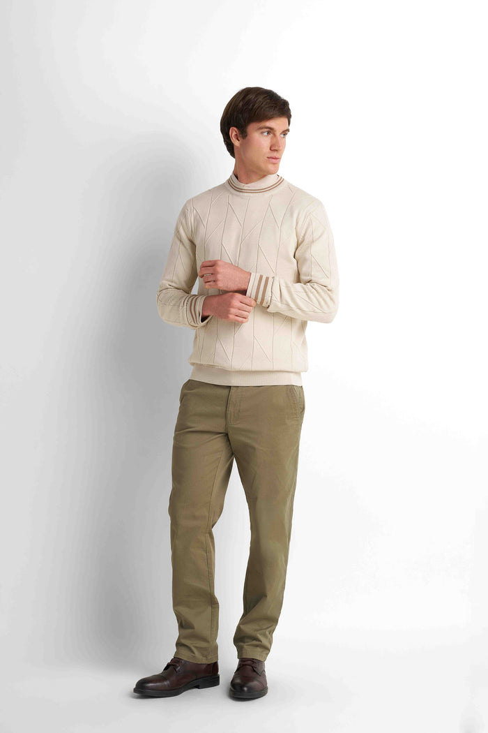 Crew Neck Knit Pullover - Light Beige