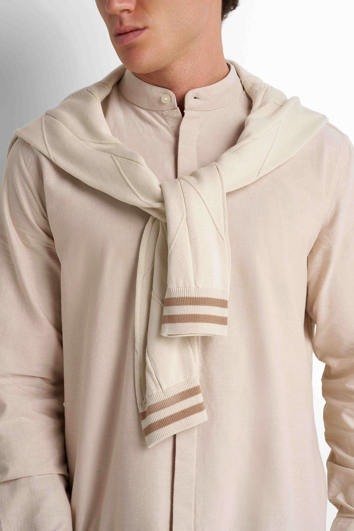 Crew Neck Knit Pullover - Light Beige