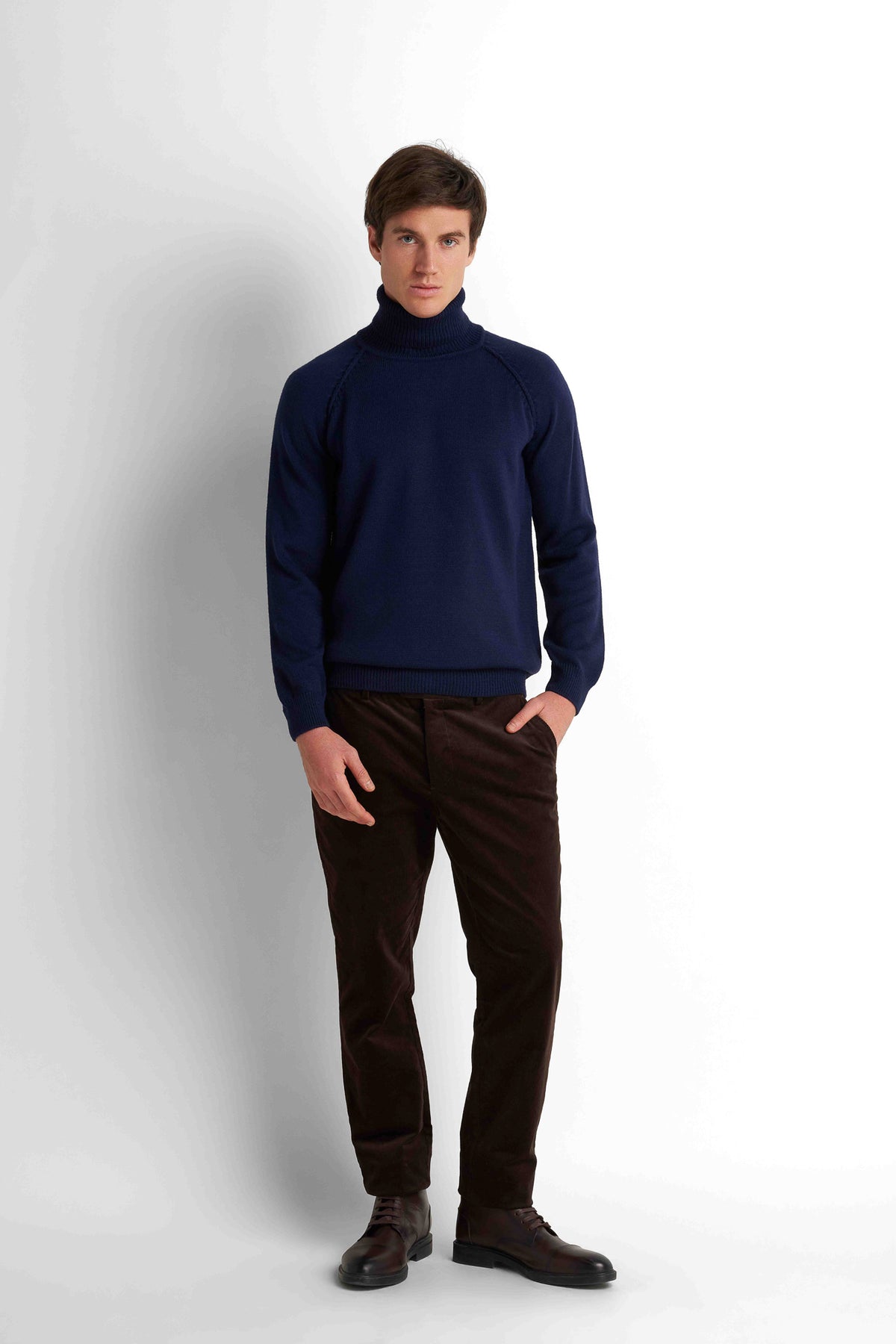Mock-Neck Knit Pullover - Navy