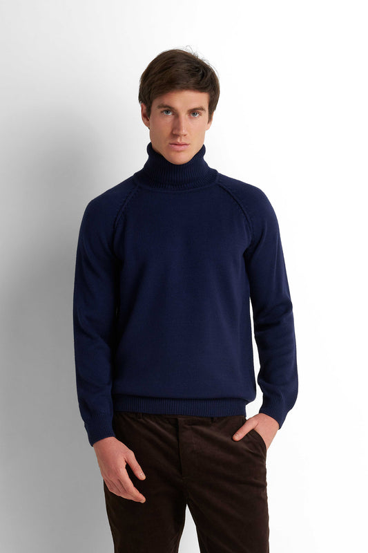 Mock-Neck Knit Pullover - Navy