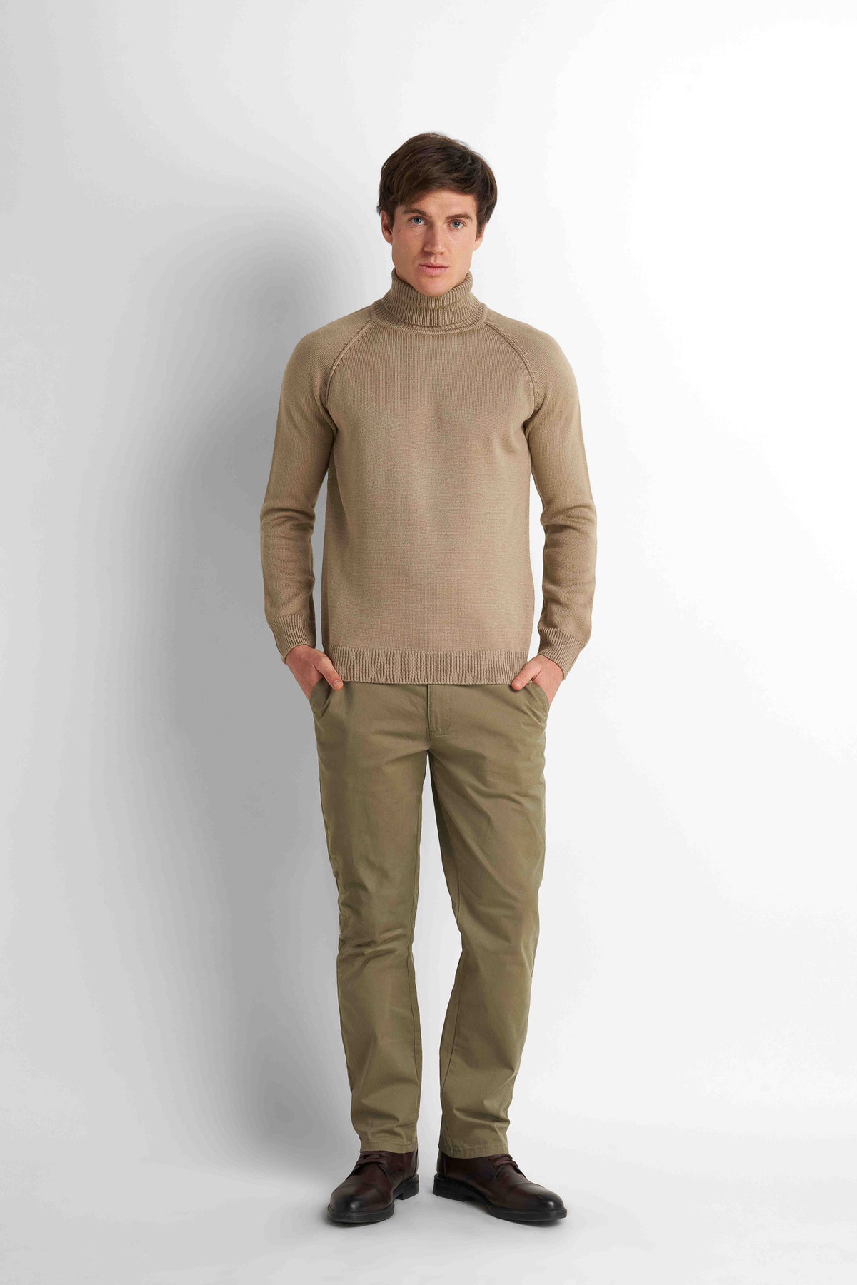 Mock-Neck Knit Pullover - Light Beige