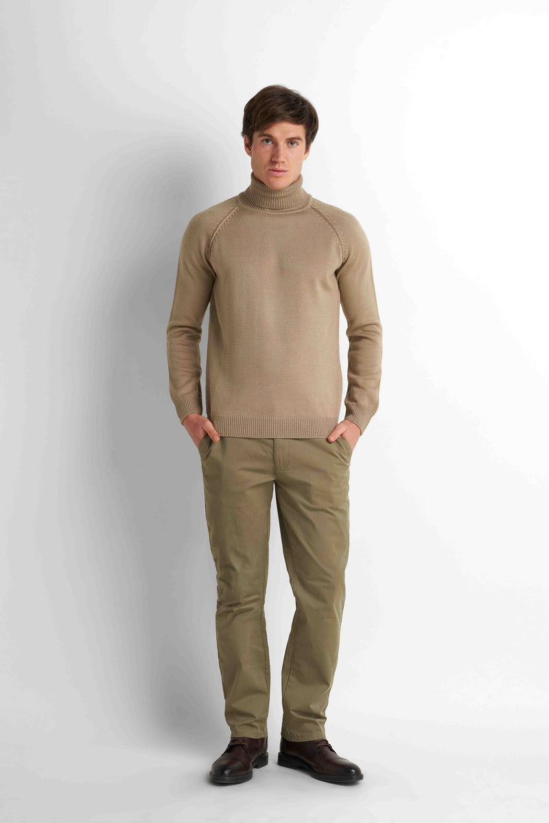 Mock-Neck Knit Pullover - Light Beige