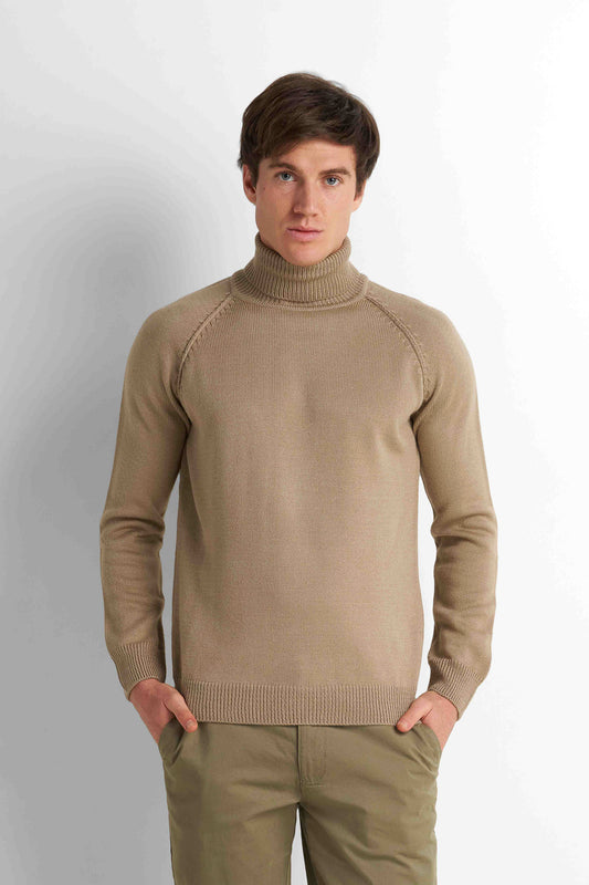 Mock-Neck Knit Pullover - Light Beige