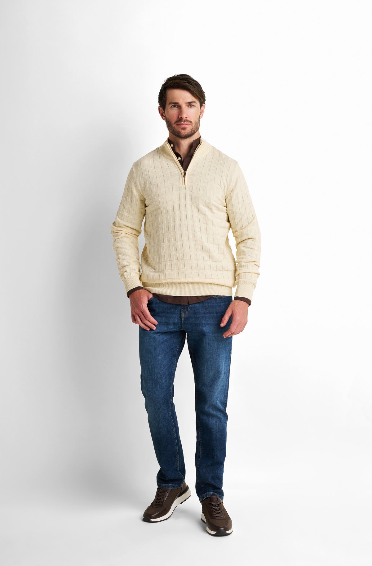 Zip-Front Collared Pullover