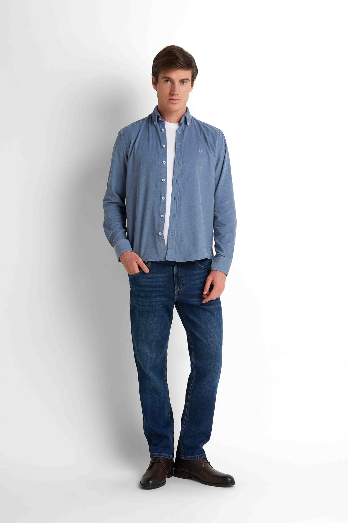 Cotton Button-Down Shirt - Blue