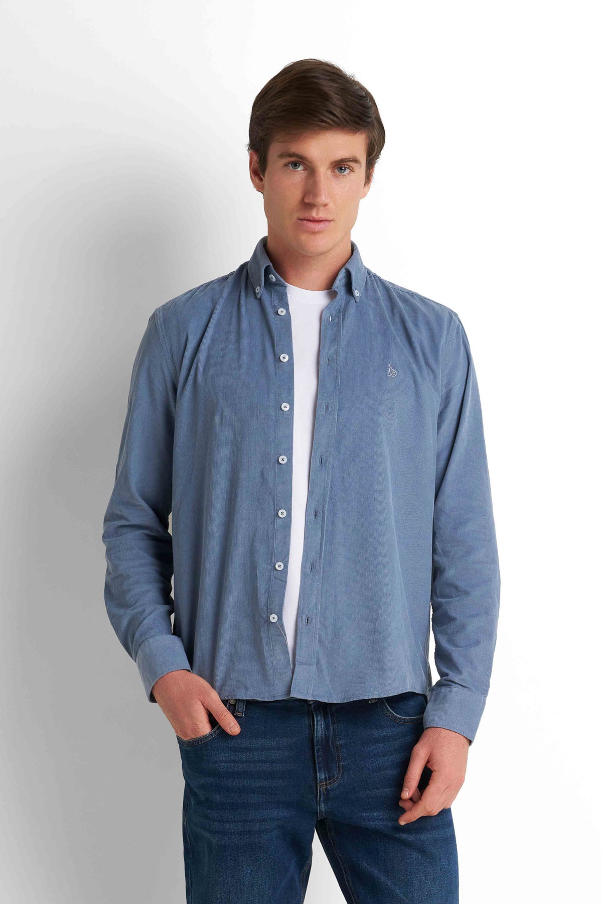 Cotton Button-Down Shirt - Blue