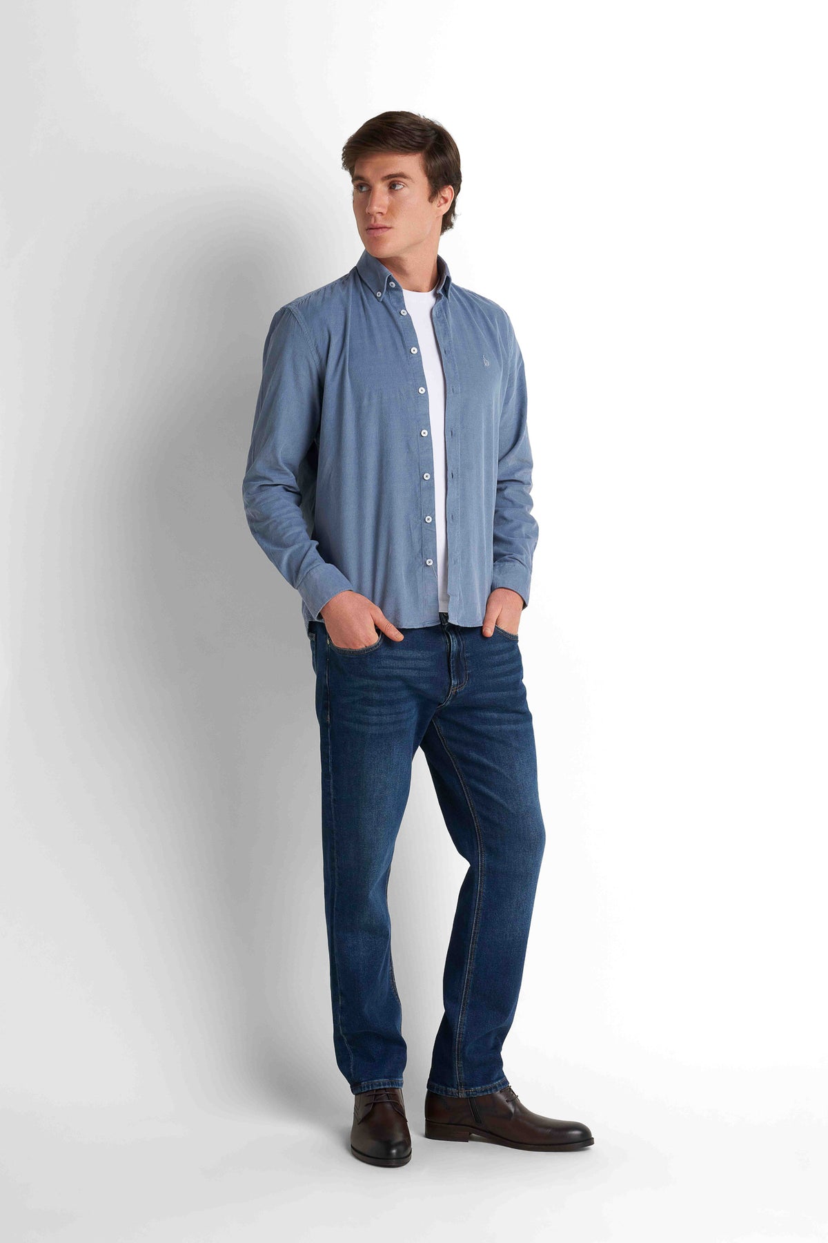 Cotton Button-Down Shirt - Blue