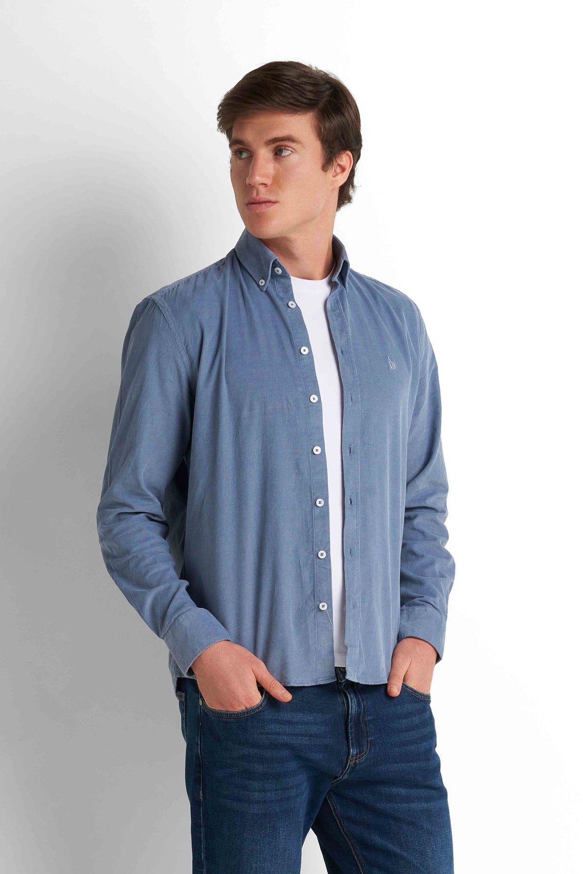 Cotton Button-Down Shirt - Blue