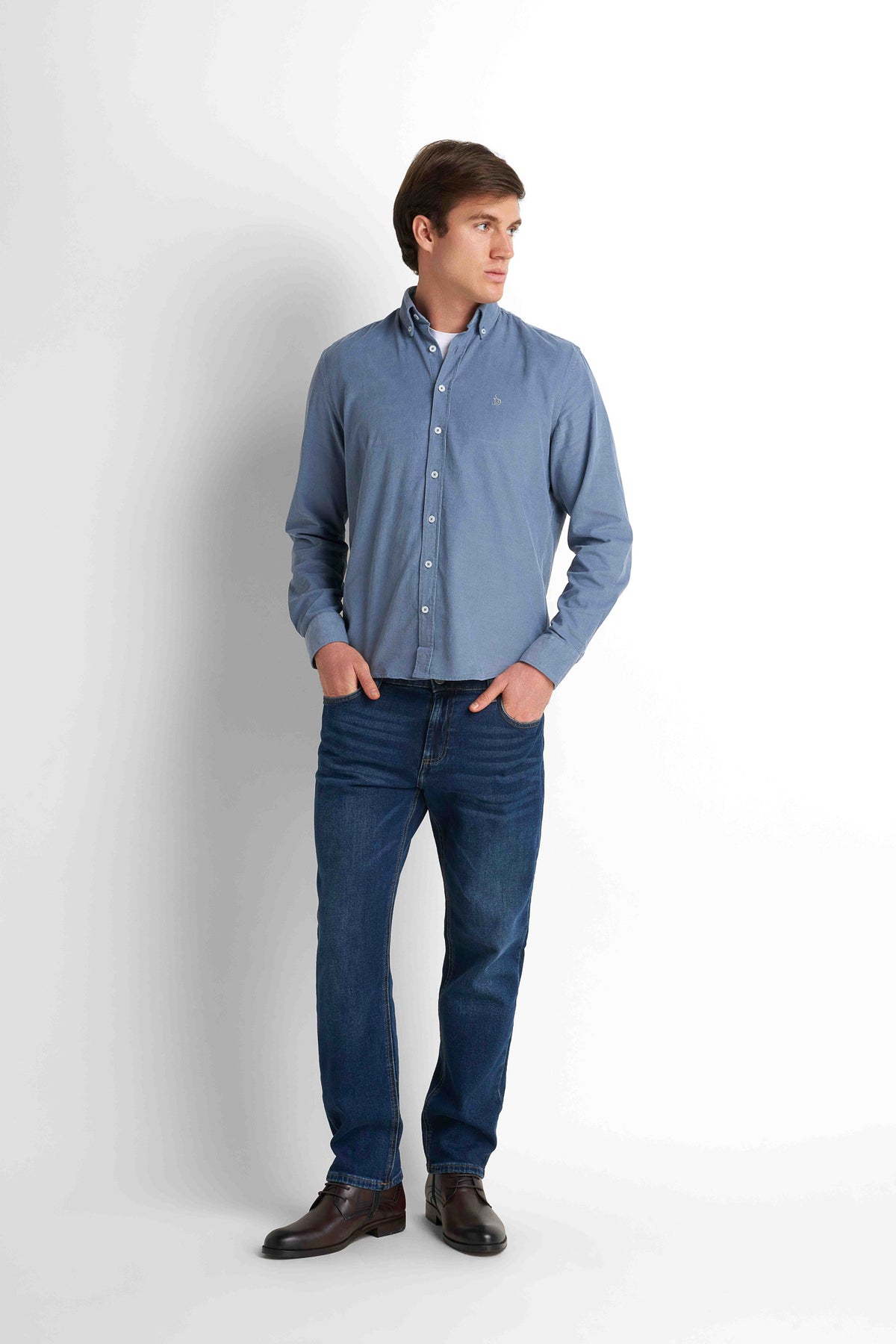Cotton Button-Down Shirt - Blue