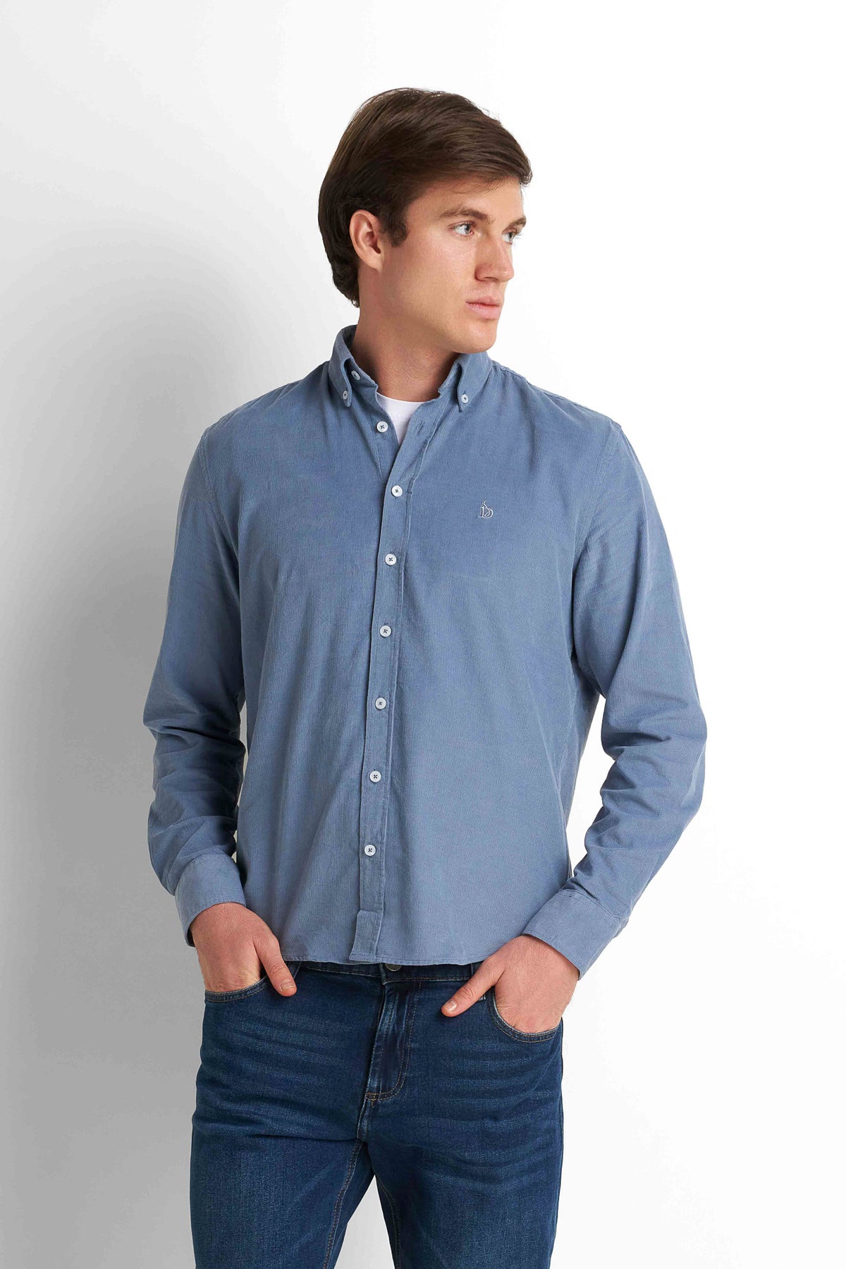 Cotton Button-Down Shirt - Blue