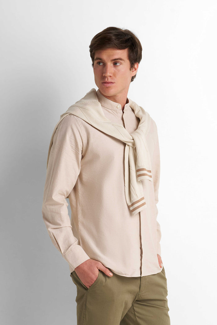 Casual Button-Down Shirt - Light Beige