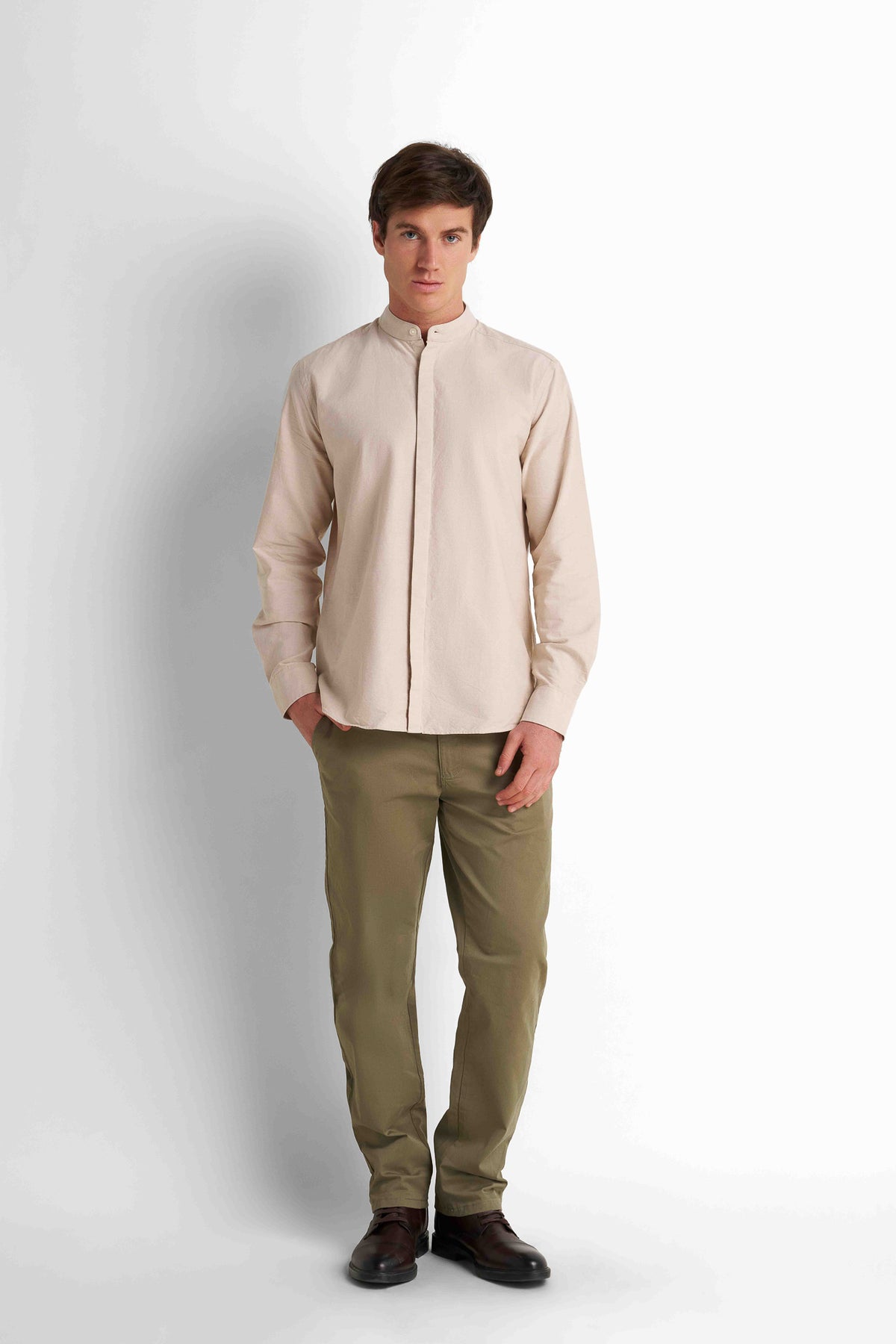 Casual Button-Down Shirt - Light Beige