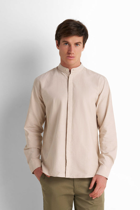 Casual Button-Down Shirt - Light Beige