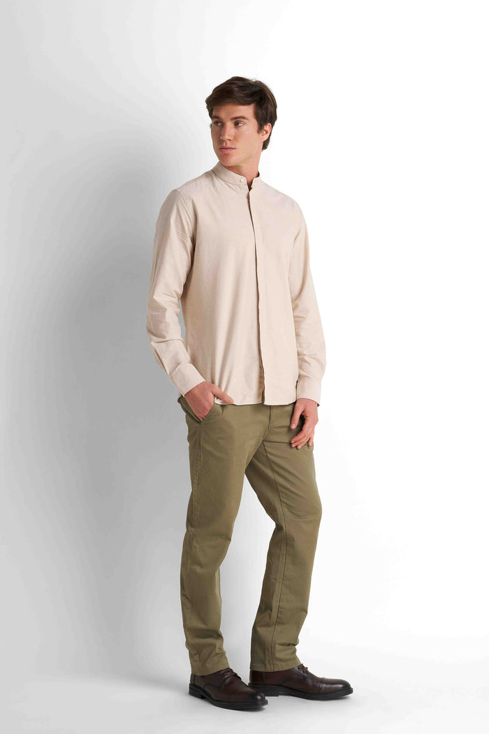 Casual Button-Down Shirt - Light Beige