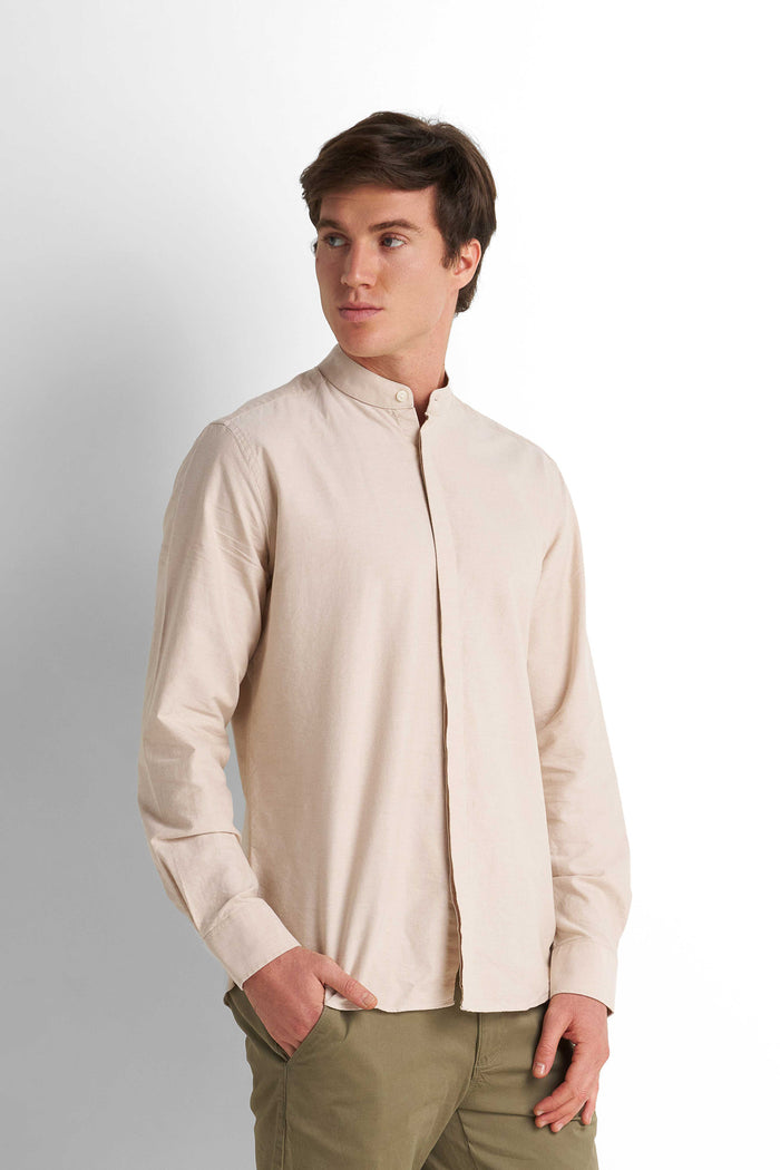 Casual Button-Down Shirt - Light Beige